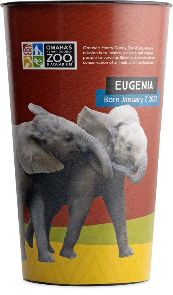 Epsen Hillmer Label Co, client example, promotional cup printing for Omaha Henry Doorly Zoo