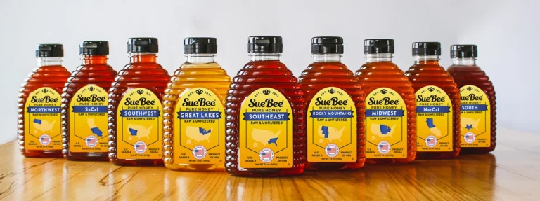 Sue Bee honey bottles, food labels printed by Epsen Hillmer Graphics Co in Omaha, NE